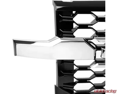Spec-D Glossy Black Honeycomb Hood Grille w/ Chrome Trim Chevrolet Silverado 2019-2022 - HG-SIV1915WTCB-GL