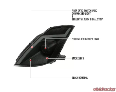 Spec-D Switchback Sequential Turn Signal Animated LED Bar Projector Headlights (Matte Black Housing/Smoked Lens) Nissan 350Z 2006-2009 - LHP-350Z06SM-SQ-RS