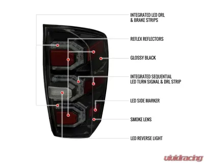 Spec-D Sequential Signal LED Taillights (Glossy Black Housing/Smoked Lens) Toyota Tacoma 2016-2022 - LT-TAC16SMLED-SQ-FS