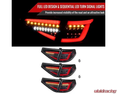 Spec-D LED Sequential Tube Tail Lights Glossy Black Housing/Clear Lens Subaru Impreza WRX Hatchback 2008-2014 - LT-WRX085BKLED-SQ-TM