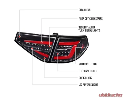 Spec-D LED Sequential Tube Tail Lights Glossy Black Housing/Clear Lens Subaru Impreza WRX Hatchback 2008-2014 - LT-WRX085BKLED-SQ-TM