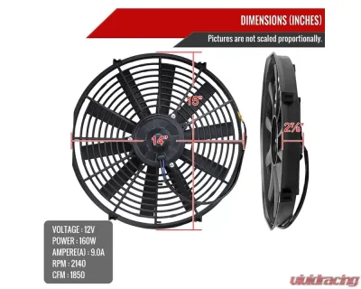 Spec-D Universal 14 Inch 12V/160W Radiator Cooling Fan Kit - RAD3F-FAN14