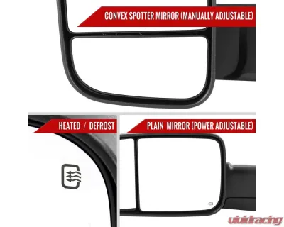 Spec-D Black Power Heated Towing Mirrors With Clear Lens LED Turn Signal Dodge RAM 1500 | Dodge RAM 2500/3500 1988-2002 - RMX-RAM98HP-G1-FS