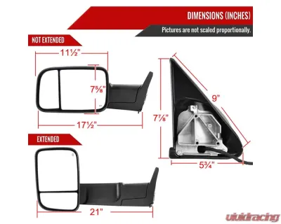 Spec-D Black Power Heated Towing Mirrors With Clear Lens LED Turn Signal Dodge RAM 1500 | Dodge RAM 2500/3500 1988-2002 - RMX-RAM98HP-G1-FS