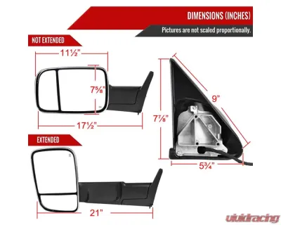 Spec-D Chrome Power Heated Towing Mirrors With Clear Lens LED Turn Signal Dodge RAM 1500 | RAM 2500/3500 1998-2002 - RMX-RAM98HP-G2-FS
