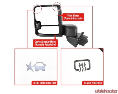 Spec-D Power Adjustable, Heated, Manual Extendable Black Towing Mirrors with Smoke Lens LED Turn Signal and Clearance Lights GMC Sierra 1500 2019-2022 - RMX-SIE1915G3GHP-FS