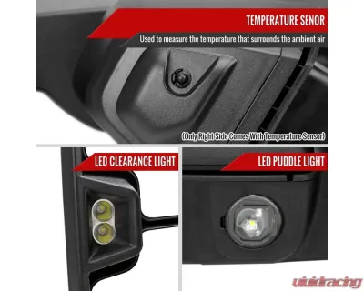 Spec-D Power Adjustable, Heated, & Manual Extendable Black Towing Mirrors w/ Clear Lens LED Turn Signal & Clearance Lights GMC Sierra 2019-2024 - RMX-SIE1915G3HP-FS