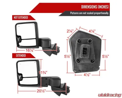 Spec-D Power Adjustable, Heated, & Manual Extendable Black Towing Mirrors w/ Clear Lens LED Turn Signal & Clearance Lights GMC Sierra 2019-2024 - RMX-SIE1915G3HP-FS