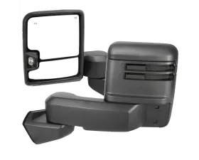 Spec-D Power Adjustable, Heated, Manual Extendable Black Towing Mirrors with Smoke Lens LED Turn Signal and Clearance Lights GMC Sierra 1500 2019-2022