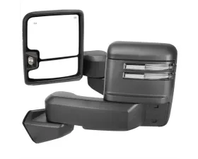 Spec-D Power Adjustable, Heated, Manual Extendable Black Towing Mirrors with Clear Lens LED Turn Signal and Clearance Lights GMC Sierra 1500 2019-2022