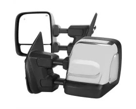 Spec-D Power Adjustable, BSM, Memory Fuction, Manually Extendable Chrome Towing Mirrors with Clear Lens LED Turn Signal and Puddle Lights Nissan Titan 2016-2022
