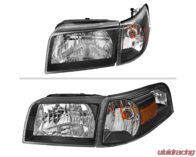 Spec-D Factory Style Headlights & Corner Lamps (Matte Black Headlights/Clear Lens) Mercury Grand Marquis 2006-2011 - 2LCLH-GMAR06JM-GO