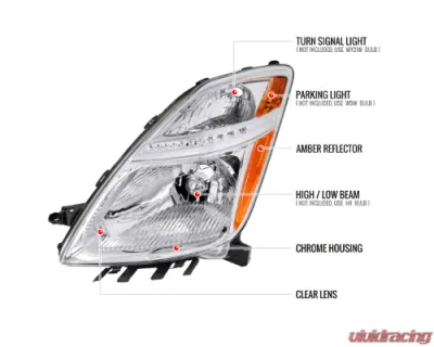 Spec-D Headlights Chrome Housing Clear Lens No Bulbs Included Toyota Prius 2006-2009 - 2LH-PUS06-GO