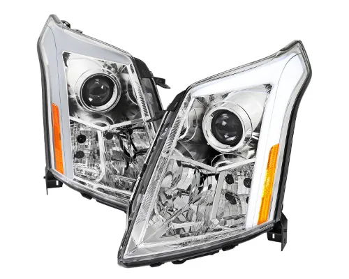 Spec-D Led Bar Headlights Chrome Housing Clear Lens With Sequential Turn Signal And Breathing Light Effect Uses Stock H11 Bulb Cadillac SRX 2010-2016 - 2LHP-SRX10-SQ-RS