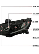 Spec-D LED Strip Factory Style Projector Headlights Matte Black Housing/Smoke Lens Honda Civic 2016-2021                                     - LHP-CV16SM-RO - Image 8