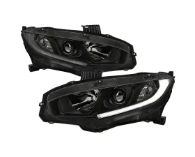 Spec-D LED Strip Factory Style Projector Headlights Matte Black Housing/Smoke Lens Honda Civic 2016-2021