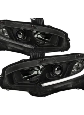 Spec-D LED Strip Factory Style Projector Headlights Matte Black Housing/Smoke Lens Honda Civic 2016-2021                                     - LHP-CV16SM-RO - Image 12