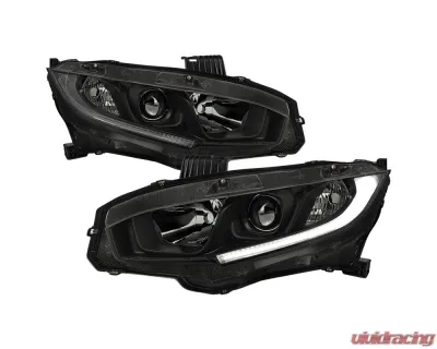 Spec-D LED Strip Factory Style Projector Headlights Matte Black Housing/Smoke Lens Honda Civic 2016-2021 - LHP-CV16SM-RO