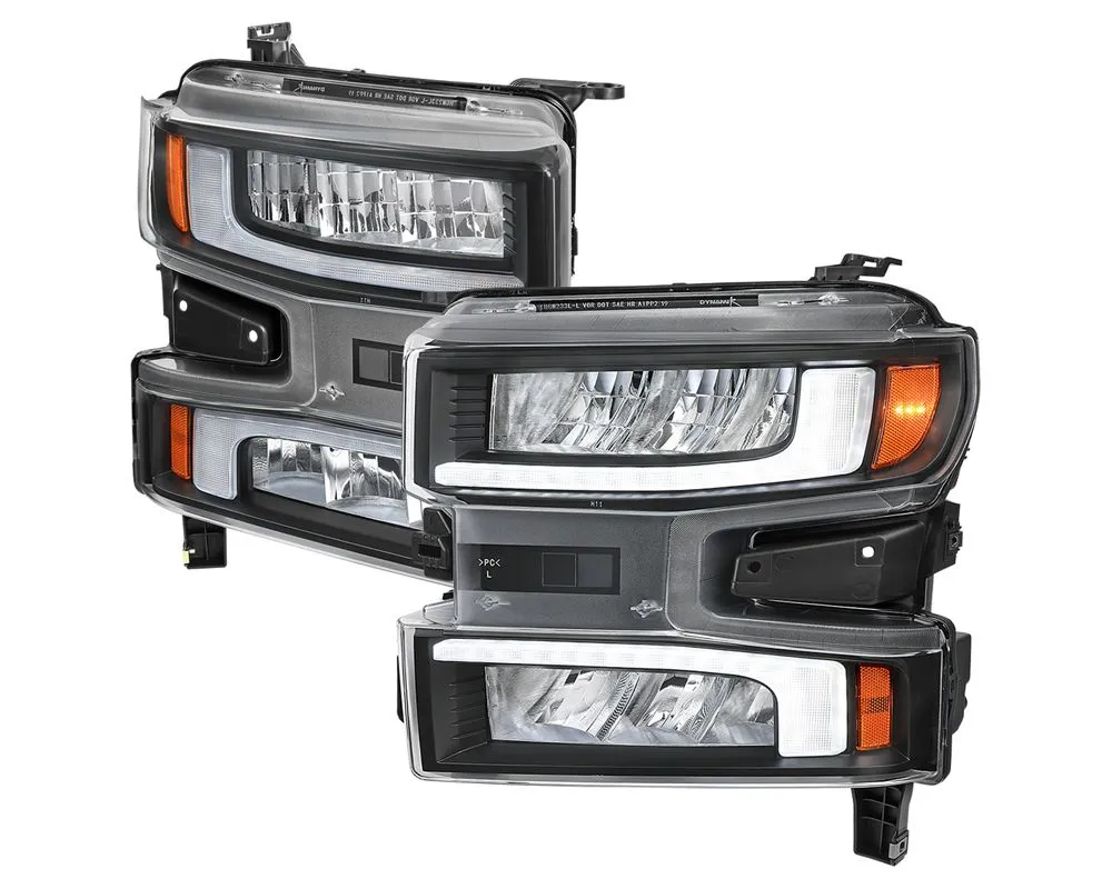 Spec-D Full LED Projector Headlights Matte Black Housing/Clear Lens Chevrolet Silverado 1500 2019-2021 - 2LHE-SIV1915JM-G3-RS