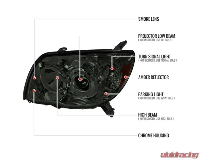 Spec-D Projector Style Headlights (Chrome Housing/Smoked Lens) Toyota 4Runner 2006-2009 - 2LHP-4RUN06G-GO