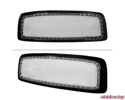 Spec-D Glossy Black 1PC Rivet Mesh Style Front Grille Dodge Ram 2002-2005 - HG-RAM02JMSS-HJ