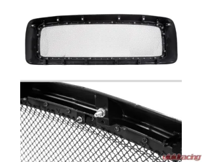 Spec-D Glossy Black 1PC Rivet Mesh Style Front Grille Dodge Ram 2002-2005 - HG-RAM02JMSS-HJ