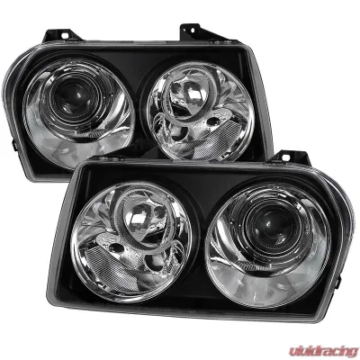 Spec-D Black Single Projector Headlights Chrysler 300 2005-2010 - LHP-30005JM-TM
