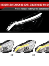 Spec-D Switchback Sequential LED Bar Projector Headlights (Chrome Housing/Clear Lens) Mercedes-Benz W204 C-Class 2012-2015                                     - LHP-BW20412-SQ-TM - Image 2