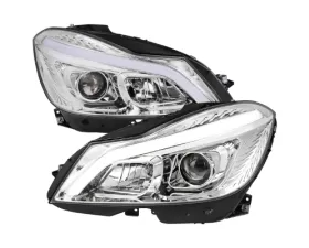 Spec-D Halogen Projector Headlights With Sequential Switchback Turn Signal Chrome Housing Clear Lens Mercedes Benz C-Class 2012-2014