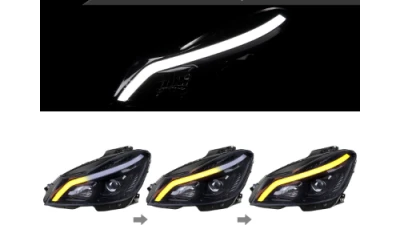 Spec-D Switchback Sequential LED Bar Projector Headlights (Matte Black Housing/Smoked Lens) Mercedes-Benz W204 C-Class 2012-2015                                     - LHP-BW20412G-SQ-TM - Image 2