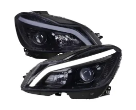 Spec-D Halogen Projector Headlights With Sequential Switchback Turn Signal Matte Black Housing Smoked Lens Mercedes Benz C-Class 2012-2014