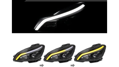 Spec-D Switchback Sequential LED Bar Projector Headlights (Matte Black Housing/Clear Lens) Mercedes-Benz W204 C-Class 2012-2015                                     - LHP-BW20412JM-SQ-TM - Image 2