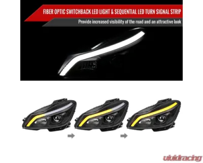 Spec-D Switchback Sequential LED Bar Projector Headlights (Matte Black Housing/Clear Lens) Mercedes-Benz W204 C-Class 2012-2015 - LHP-BW20412JM-SQ-TM