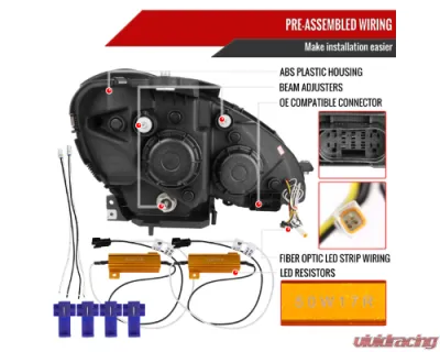 Spec-D Switchback Sequential LED Bar Projector Headlights (Matte Black Housing/Clear Lens) Mercedes-Benz W204 C-Class 2012-2015 - LHP-BW20412JM-SQ-TM