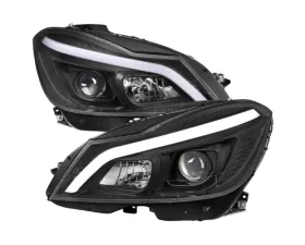 Spec-D Halogen Projector Headlights With Sequential Switchback Turn Signal Matte Black Housing Clear Lens Mercedes Benz C-Class 2012-2014