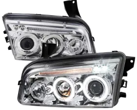 Spec-D Chrome Halo LED Projector Headlights Dodge Charger 2005-2010