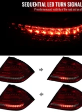 Spec-D Sequential Turn Signal LED Taillights (Chrome Housing/Red Smoked Lens) Mercedes-Benz W203 C-Class 2001-2004                                     - LT-BW20300RGLD-SQ-TM - Image 2