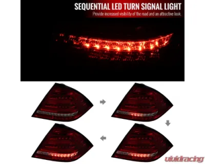 Spec-D Sequential Turn Signal LED Taillights (Chrome Housing/Red Smoked Lens) Mercedes-Benz W203 C-Class 2001-2004 - LT-BW20300RGLD-SQ-TM