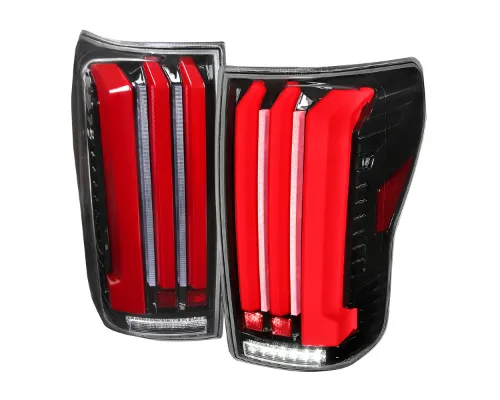 Spec-D Facelift Full Led Tail Lights Glossy Black Housing Clear Lens Red Light Bar Sequential Turn Signal Breathing Light Effect Toyota Tundra 2007-2013 - LT-TUN07BKLED-SQ-RS