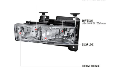 Spec-D Crystal Headlights (Chrome Housing/Clear Lens) Chevrolet | GMC 1988-1999                                     - LH-C1088-RS - Image 8