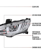 Spec-D Full LED Projector Headlights w/ Switchback Sequential Turn Signal Chrome Housing/Clear Lens Honda Civic 2016-2021                                     - LHE-CV16H-SQ-RS - Image 8