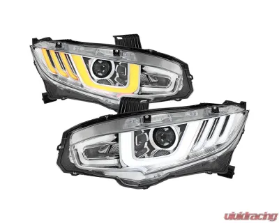 Spec-D Full LED Projector Headlights w/ Switchback Sequential Turn Signal Chrome Housing/Clear Lens Honda Civic 2016-2021 - LHE-CV16H-SQ-RS