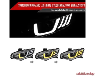 Spec-D Full LED Projector Headlights Matte Black Housing/Clear Lens Honda Civic 2016-2021 - LHE-CV16HJM-SQ-RS