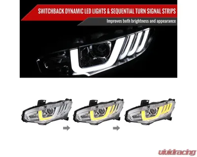 Spec-D LED Headlights w/ LED Switchback Sequential Turn Signal Chrome Housing/Clear Lens Honda Civic 2016-2021 - LHE-CV16L-SQ-RS