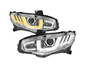 Spec-D LED Headlights w/ LED Switchback Sequential Turn Signal Chrome Housing/Clear Lens Honda Civic 2016-2021
