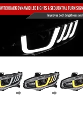 Spec-D LED Headlights w/ LED Switchback Sequential Turn Signal Matte Black Housing/Clear Lens Honda Civic 2016-2021                                     - LHE-CV16LJM-SQ-RS - Image 2