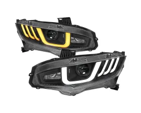 Spec-D LED Headlights w/ LED Switchback Sequential Turn Signal Matte Black Housing/Clear Lens Honda Civic 2016-2021