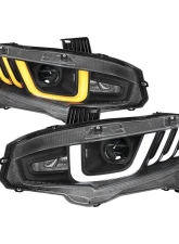 Spec-D LED Headlights w/ LED Switchback Sequential Turn Signal Matte Black Housing/Clear Lens Honda Civic 2016-2021                                     - LHE-CV16LJM-SQ-RS - Image 12
