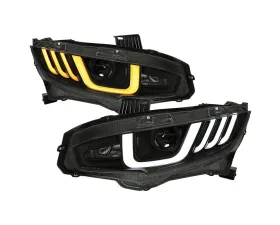 Spec-D LED Headlights w/ LED Switchback Sequential Turn Signal Matte Black Housing/Smoke Lens Honda Civic 2016-2021