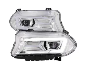 Spec-D LED Strip Projector Headlights w/ LED Sequential Turn Signal Chrome Housing/Clear Lens Dodge Charger 2015-2023